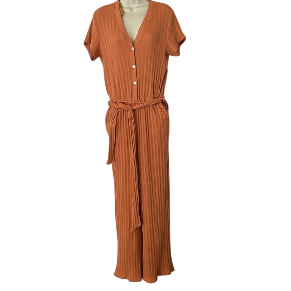 Alexia Admor size large dark coral /Orange wide leg Jumpsuit with pockets NWT